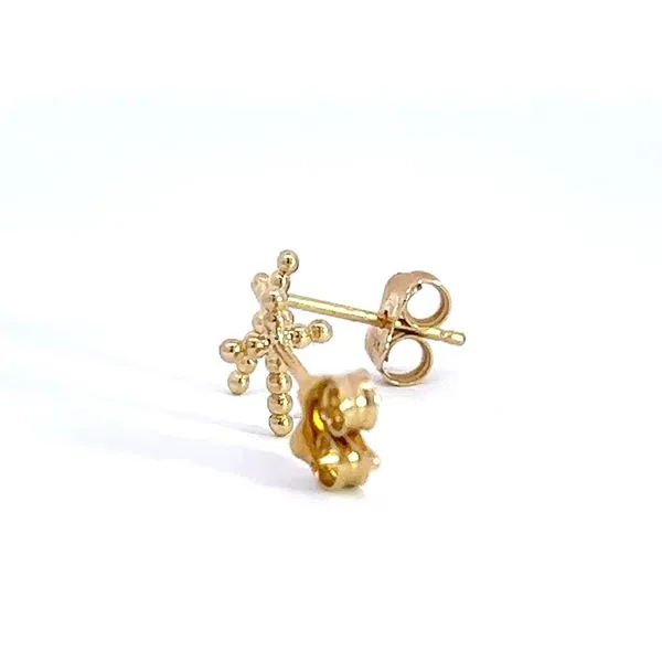 14k Yellow Gold Beaded Cross Earrings Image 3 Arezzo Jewelers Elmwood Park, IL