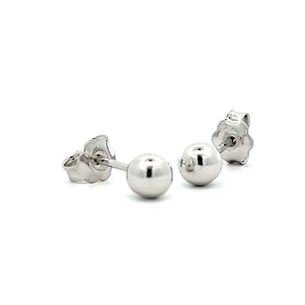14k White Gold 5mm Ball Earrings Image 3 Arezzo Jewelers Elmwood Park, IL