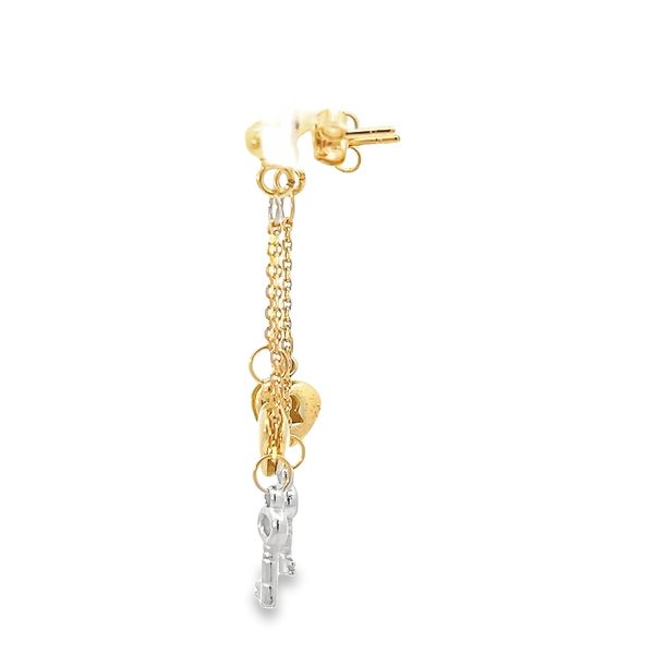 18K Gold Key to My Heart Dangle Earrings Image 2 Arezzo Jewelers Elmwood Park, IL