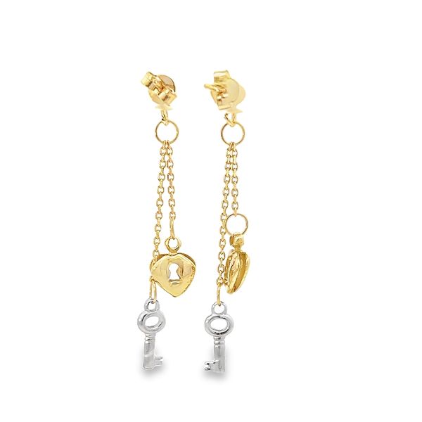 18K Gold Key to My Heart Dangle Earrings Image 3 Arezzo Jewelers Elmwood Park, IL
