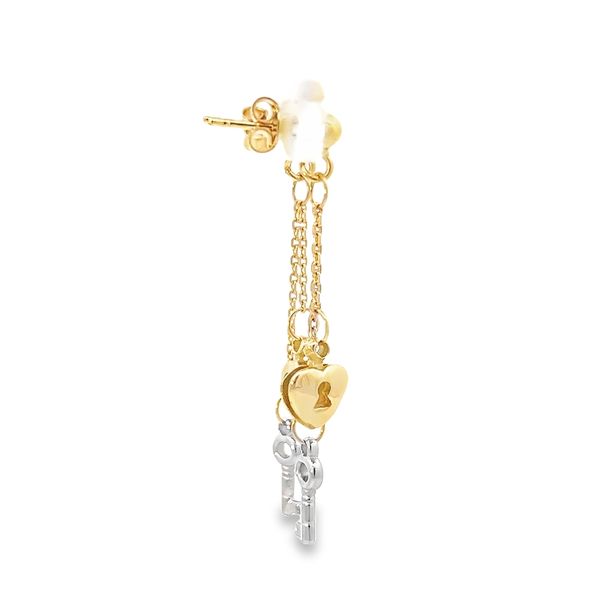 18K Gold Key to My Heart Dangle Earrings Image 4 Arezzo Jewelers Elmwood Park, IL
