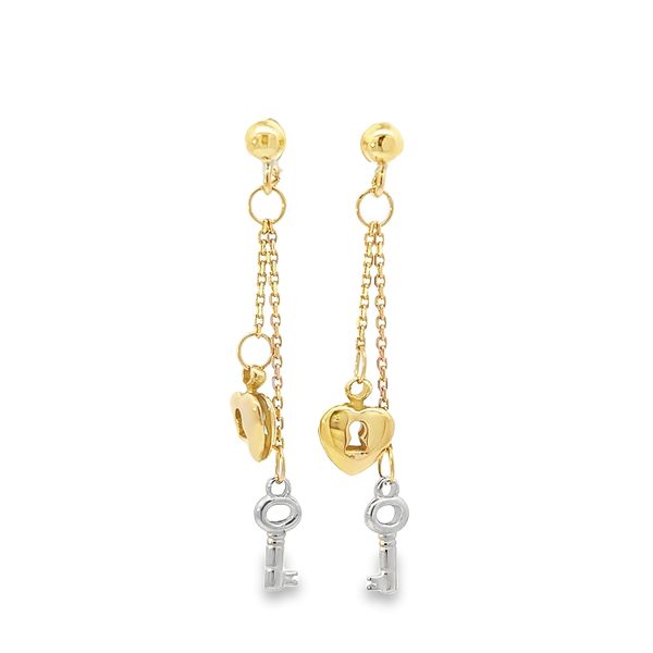 18K Gold Key to My Heart Dangle Earrings Arezzo Jewelers Elmwood Park, IL