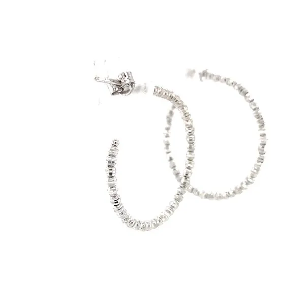 14k White Gold Moon Cut Hoop Earrings Image 2 Arezzo Jewelers Elmwood Park, IL