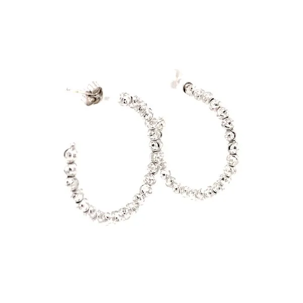 14k White Gold Moon Cut Hoop Earrings Image 2 Arezzo Jewelers Elmwood Park, IL