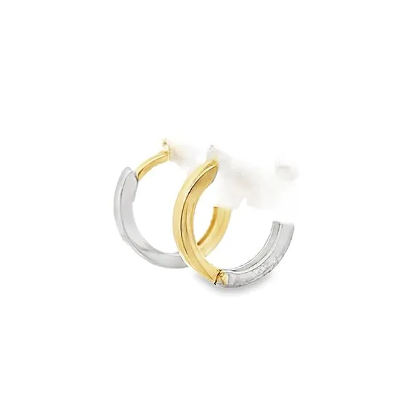 14k Two Tone Gold Mini Reversible Huggie Earrings Image 2 Arezzo Jewelers Elmwood Park, IL