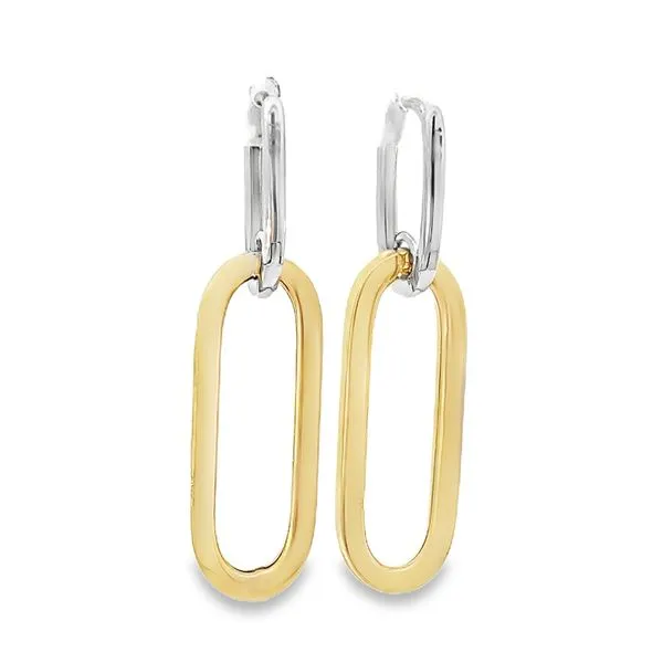 14K Two Tone Gold Oval Link Dangle Earrings Image 3 Arezzo Jewelers Elmwood Park, IL