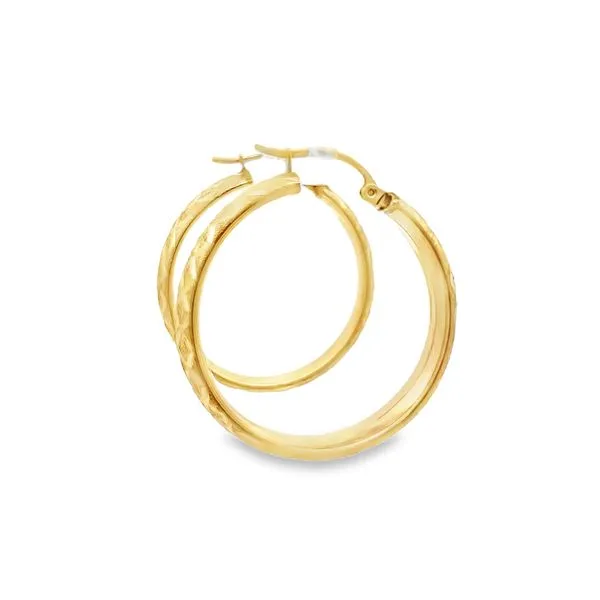 14k Yellow Gold Diamond Cut Hoop Gold Earrings Image 4 Arezzo Jewelers Elmwood Park, IL