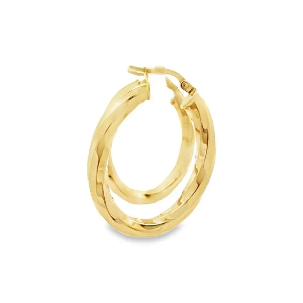 14K Yellow Gold Twist Oval Hoop Earrings Image 2 Arezzo Jewelers Elmwood Park, IL