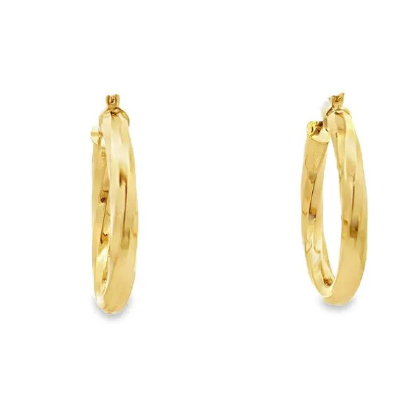 14K Yellow Gold Twist Oval Hoop Earrings Image 3 Arezzo Jewelers Elmwood Park, IL