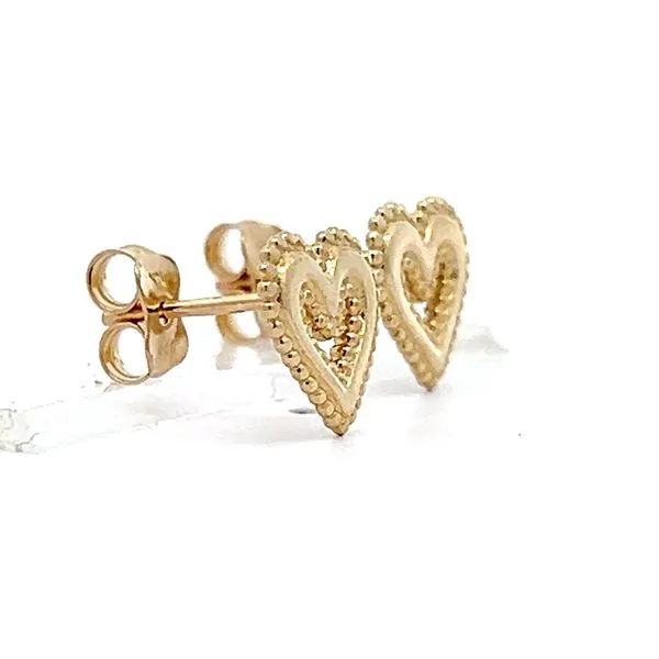 14K Yellow Gold Puffy Decorative Open Heart Earrings Image 2 Arezzo Jewelers Elmwood Park, IL