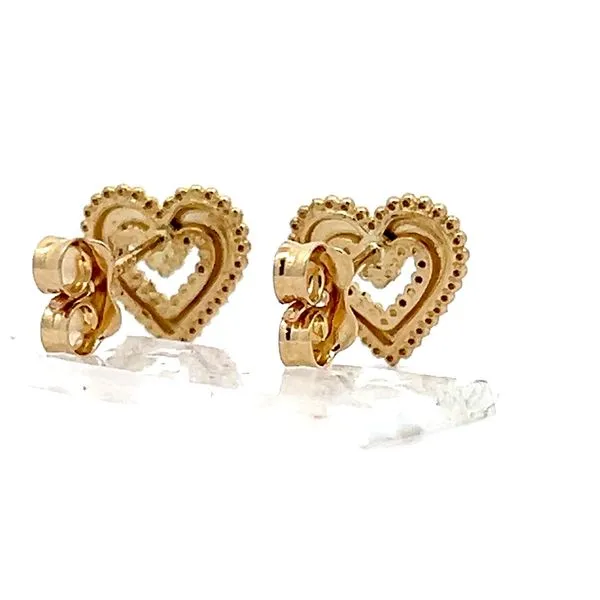 14K Yellow Gold Puffy Decorative Open Heart Earrings Image 3 Arezzo Jewelers Elmwood Park, IL