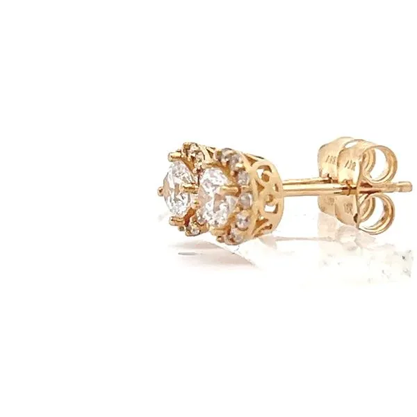 18K Yellow Gold Children's 6.5mm CZ Halo Earrings Image 2 Arezzo Jewelers Elmwood Park, IL