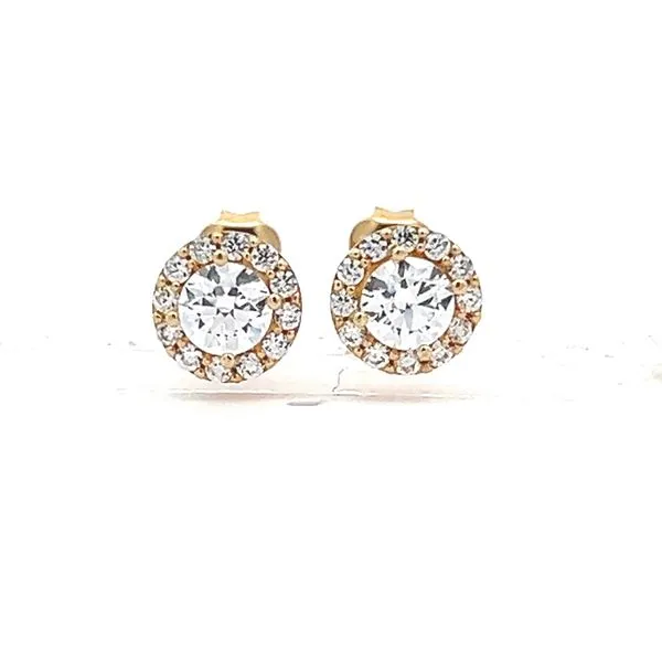 18K Yellow Gold Children's 6.5mm CZ Halo Earrings Arezzo Jewelers Elmwood Park, IL
