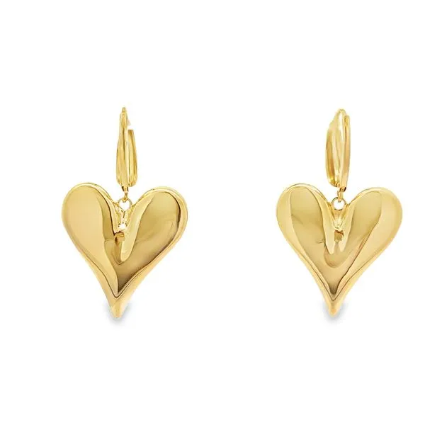 14 Karat Yellow Gold Big 3D Heart Earrings Image 4 Arezzo Jewelers Elmwood Park, IL
