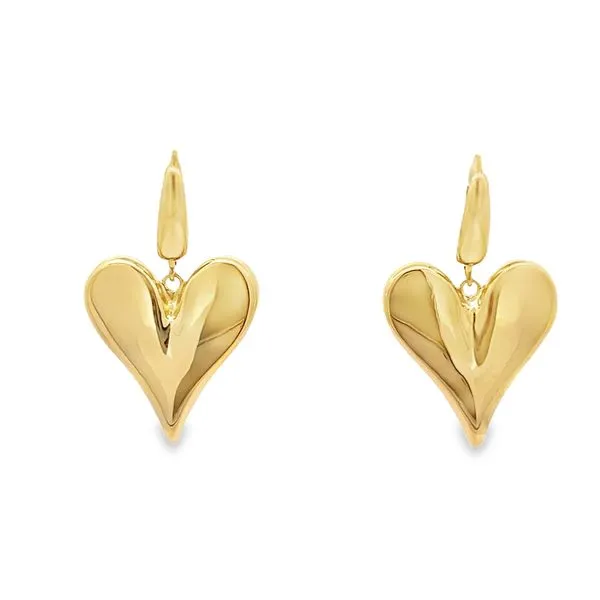 14 Karat Yellow Gold Big 3D Heart Earrings Arezzo Jewelers Elmwood Park, IL