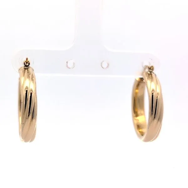 14 Karat Yellow Gold Grooved Hoop Earrings Arezzo Jewelers Elmwood Park, IL