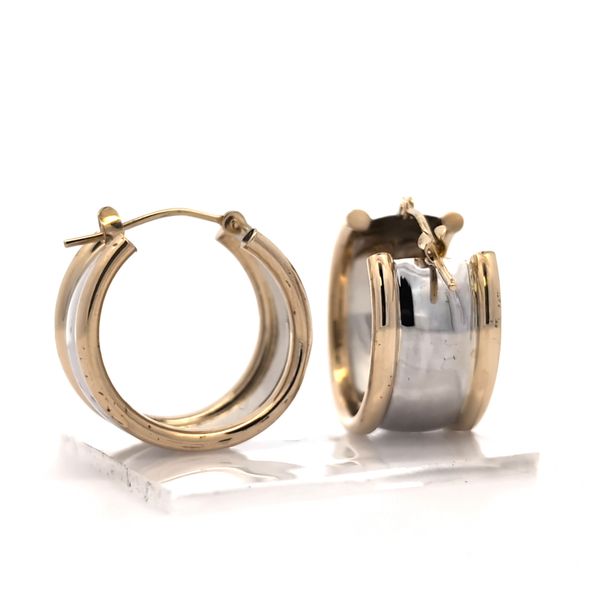 14K Two-Tone Yellow Gold Wide Hoop Earrings Image 3 Arezzo Jewelers Elmwood Park, IL