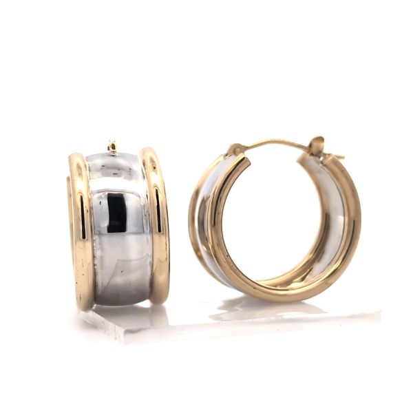 14K Two-Tone Yellow Gold Wide Hoop Earrings Arezzo Jewelers Elmwood Park, IL