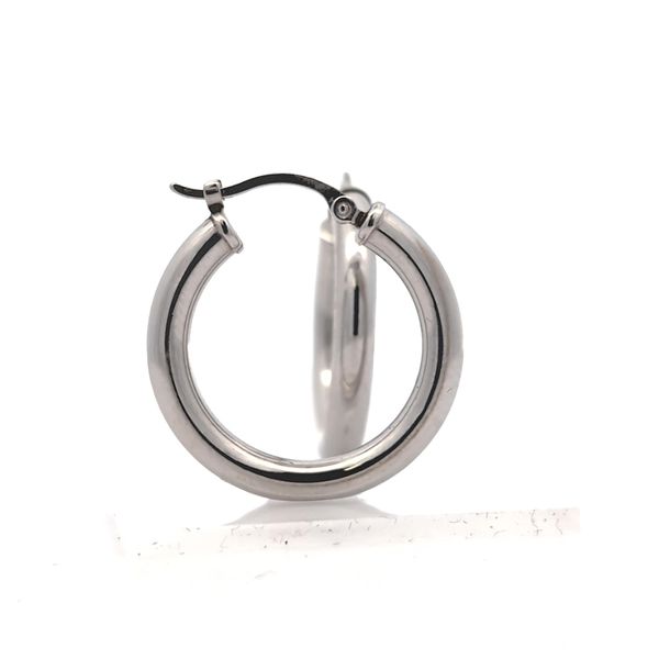 14k White Gold 3mm Tubular Hoop Earrings Image 3 Arezzo Jewelers Elmwood Park, IL