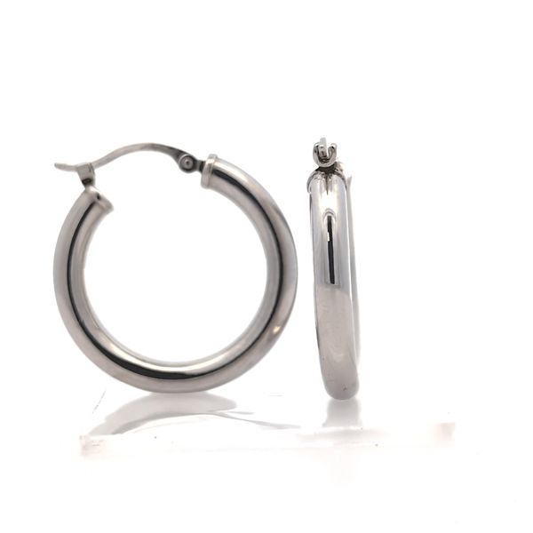 14k White Gold 3mm Tubular Hoop Earrings Image 4 Arezzo Jewelers Elmwood Park, IL