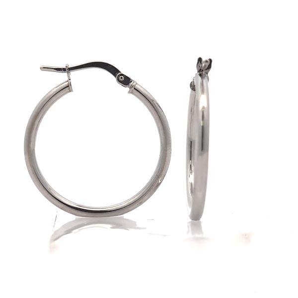 14K White Gold 2mm Tubular Hoop Earrings Image 3 Arezzo Jewelers Elmwood Park, IL