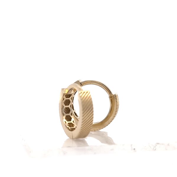14k Yellow Gold Textured 3.25mm Huggie Earrings Image 2 Arezzo Jewelers Elmwood Park, IL