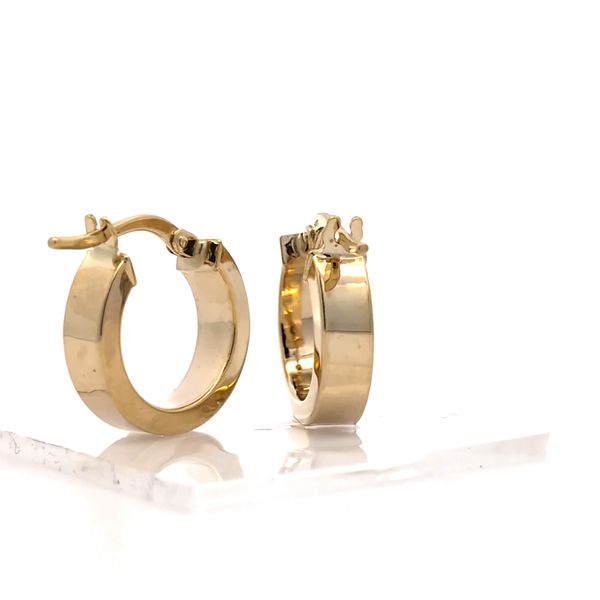 14K Yellow Gold 4mm Small Flat Hoop Earrings Image 3 Arezzo Jewelers Elmwood Park, IL