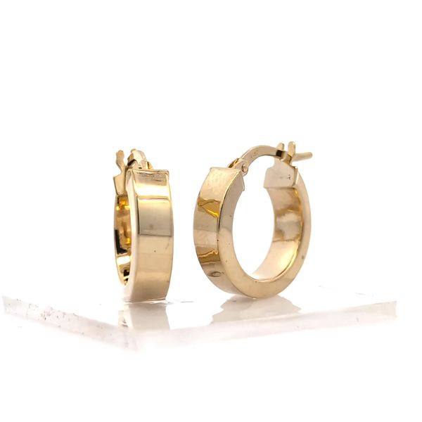 14K Yellow Gold 4mm Small Flat Hoop Earrings Arezzo Jewelers Elmwood Park, IL
