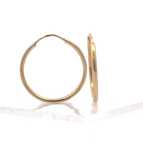 14K Yellow Gold 1.5mm Endless Hoop Earrings - 20mm Image 3 Arezzo Jewelers Elmwood Park, IL
