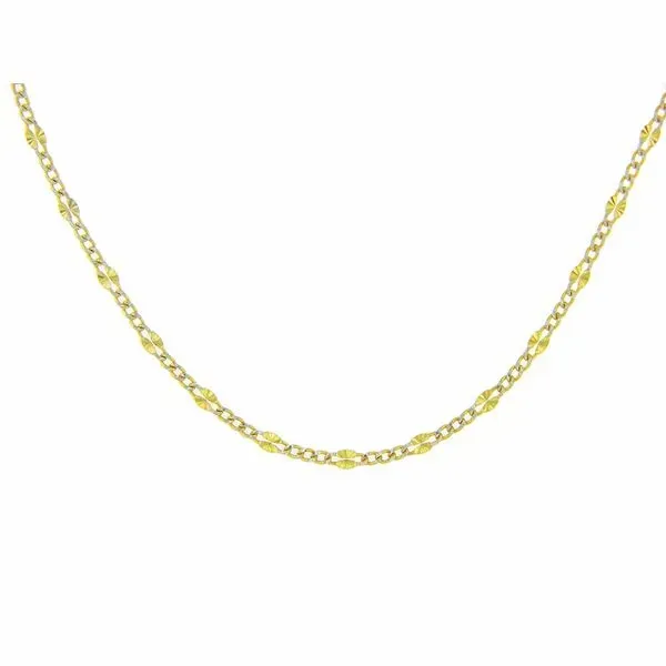 14k Two Tone Fancy Curb Chain - 18