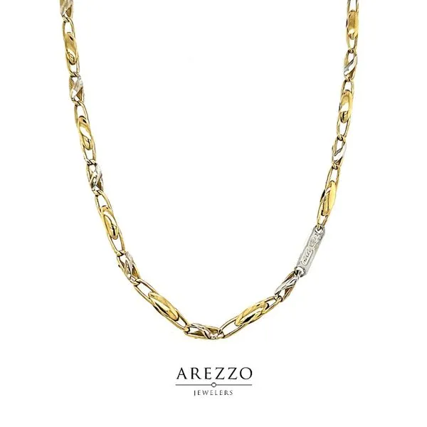 18k Two Tone Gold Fancy Link Chain - 24