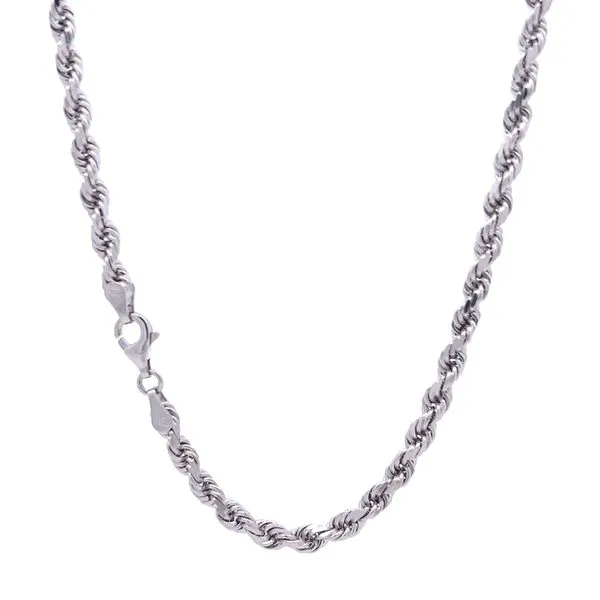 14k White Gold 4mm Solid Rope Link Chain, 24