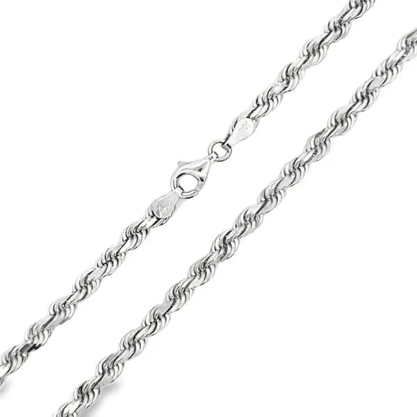 14k White Gold 4mm Solid Rope Link Chain, 22