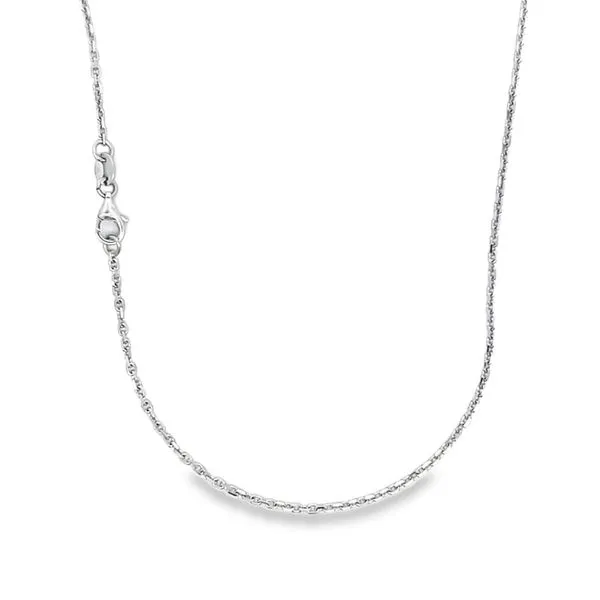 14K White Gold 1.5mm Cable Link Pendant Chain, 18