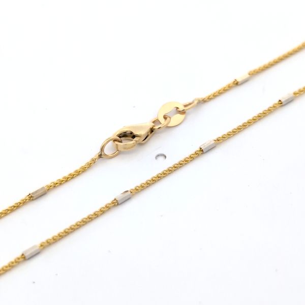 14k Two Tone Gold 1.1mm Fancy Barrel Spiga Link Pendant Chain Image 2 Arezzo Jewelers Elmwood Park, IL
