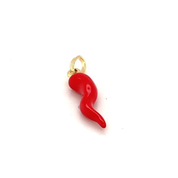 18k Yellow Gold Italian Horn Charm with Red Enamel, 1