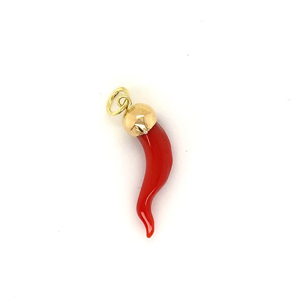 Coral Italian Horn Charm with 18k Yellow Gold Arezzo Jewelers Elmwood Park, IL