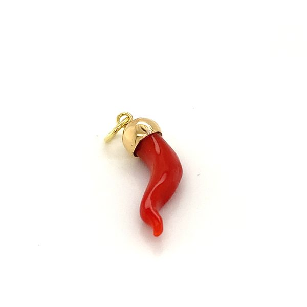 Coral Italian Horn Charm with 18k Yellow Gold Image 2 Arezzo Jewelers Elmwood Park, IL