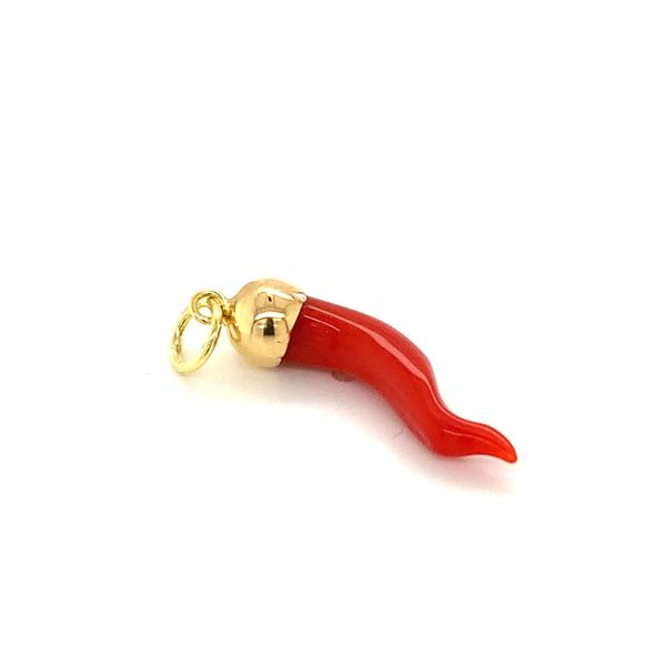 Coral Italian Horn Charm with 18k Yellow Gold Image 3 Arezzo Jewelers Elmwood Park, IL