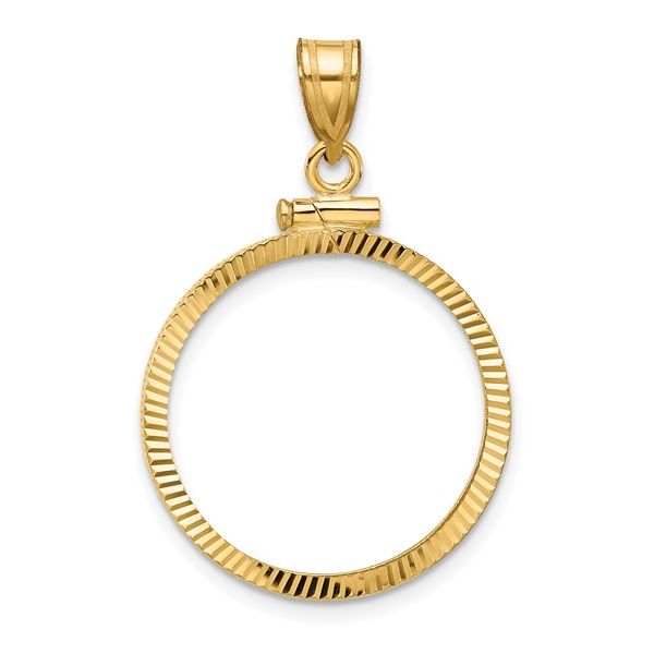 Coin Jewelry 14k Polished and Diamond-cut 21.6mm x 1.7mm Screw Top Coin Bezel Pendant Arezzo Jewelers Elmwood Park, IL