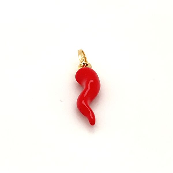 18k Yellow Gold Italian Horn Charm with Red Enamel, 1