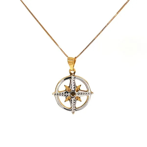 18k Two Tone Gold Compass Charm w/ 14k Box Chain Arezzo Jewelers Elmwood Park, IL