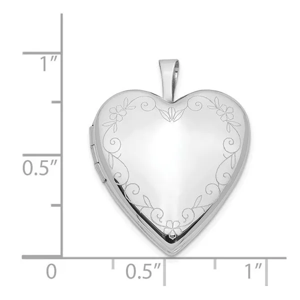 14K 20mm White Gold Flower Vine Border Heart Locket Image 5 Arezzo Jewelers Elmwood Park, IL