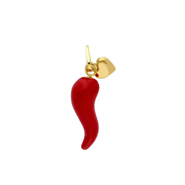 18K and Red Enamel Italian Horn with Small Heart Pendant Arezzo Jewelers Elmwood, IL