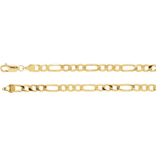 14K Yellow Gold Solid Figaro Bracelet, 7