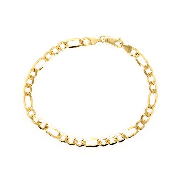 14K Yellow Gold Solid Figaro Bracelet, 8