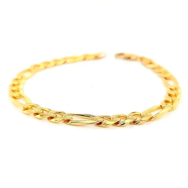 14k Yellow Gold 6.5mm Solid Figaro Bracelet, 8