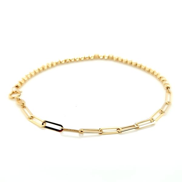 14k Yellow Gold Moon Cut Bead and Paperclip Bracelet Image 3 Arezzo Jewelers Elmwood Park, IL