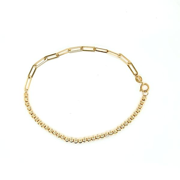 14k Yellow Gold Moon Cut Bead and Paperclip Bracelet Arezzo Jewelers Elmwood Park, IL
