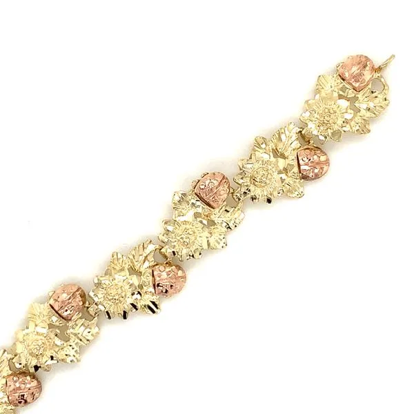 14k Two Tone Flower Link Bracelet Image 3 Arezzo Jewelers Elmwood Park, IL